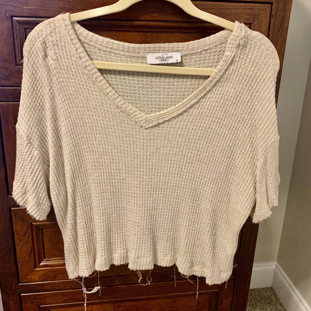 Carly Jean LA crop waffle shirt